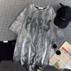 Damskie koszule liter liskie lakierne t-shirt retro street noś luźne krótkie rękawie nadmierna top damski seksowny klub hip hop stylowy jasny jasny