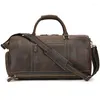 Duffel Bags Men Crazy Horse Leather Travel Sack темно -коричневый 22 -дюймовый большой винтажный коров