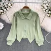 Women's Blouses Amolapha Dames Retro Temperament Rapel Zipper onregelmatige Dovetail Bubble Sleeve Cardigan Jacket Slim kort T-shirt