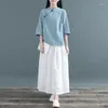Vêtements ethniques chemisier traditionnel chinois chemise hauts pour femmes col Mandarin lin Oriental femme élégant Cheongsam haut TA710 S