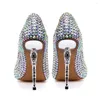 Robe chaussures multicolore strass supérieur étrange métal courbé en forme d'hippocampe talons pompes en caoutchouc antidérapant slip-on fête de mariage femmes