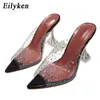 Sandals Pvc Transparent Crystal Women Slippers Cup Heeled Summer Woman Pointed Toe High Heels Party Prom Slides Shoes 230316