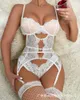 Sexy set sexy hart decor kanten kousenband bustier set vrouwen sexy ondergoed lingerie kleding pak 2-delige set strass dames bh set 23115