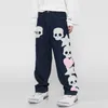 Herren Jeans Schädel und fünf Sterne Handtuch Stickerei zerrissene Hose Harajuku Vibe Style Streetwear Oversize Lässige Jeanshose 230414