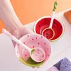 Bowls Small Cute Hand Painted Ceramic Watermelon Strawberry And Spoons Set Kitchen Tableware Creative Lovely Fruit Bowl For Kids