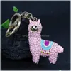 Portachiavi Creativo Animale Lega Strass Portachiavi Carino Alpaca Ciondolo Catena Chiave Lunga Borsa da Donna Auto Portachiavi Appesi Llaveros Par Dhr6C