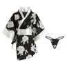 Sexy set sexy lingerie Japanse kimono verleidelijke topless print damespyjamaset erotisch damesondergoed BOW RIEM stringpak 693 23115