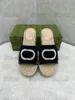 Designer Dam Espadrilles Tofflor Interlocking G Platt Sandal Slides Sladd Canvas Summber Strand utomhusskor För kvinnor plattform med gummisula