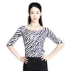 Stage Wear Zebra Latin Dance Tops Women Costume Summer Ballroom Practice Half Sleeve Tap Dancewear Salsa Dancer Outfit JL3329