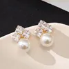 Studörhängen Canpel Modern Women's Pearl 2023 Luxury Zircon Crystal Earring Lady Golden Color Wedding Party Gift