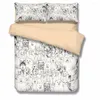 寝具セット3D子犬羽毛布団カバーセット手描きのスケッチあらゆる種類の犬イラストラインアートホワイトとブラック2/3ピース