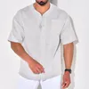 Camisas casuais masculinas 2023 verão masculina solta camisa de linho de algodão manga curta blusa folgada cardigã para roupas masculinas blusas clássicas