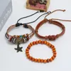 バングルトレンディなビーズ合金ヒトデンチャーム女性本物のレザーブレスレットパンクスタイル3pcs/set men bracet homme femme male Jewelry