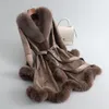 Women's Fur Faux Lady Luxury Collar Long Jacket Women Girl Real Rabbit Leather Warm Full Pelt Coat Overcoat Parka JT3303 231114