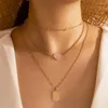 Pingente colares moda vintage estrela lua sol concha carta cristal gota de água colar para mulheres feminino multinível corrente jóias presente