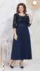 Casual Dresses 2023 Navy Blue Night Party Elegant 5XL Summer 3/4 Sleeve O-Neck spets broderi lapptäcke chiffong a-line midi klänning