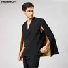 Herrjackor Fashion Men Blazer Patchwork Lapel Streetwear Shiny Elegant Cloak Double Breasted 2023 Casual Men Ponchos Suits S-5XLL231115