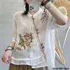 Ethnic Clothing Tang Suit Chinese Shirt Traditional For Women Cheongsam Top Hanfu Spring Summer Cotton Embroidered T-shirt