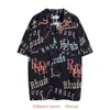 Designer modekläder Mens Tees Tshirt Rhude Colorful Letter Aop Short Sleeve Shirt High Street BR Loose Summer Casual Sports Shorts Set Ins