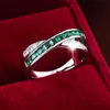 Band Ringen Vrouwen Ring Groene Smaragd 925 Sterling Zilveren Ring Voor Vrouwen Verjaardag Sieraden Gratis Geschenk G230213