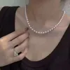 Parelketting voor dames, elegante stijl, hoogwaardig, licht luxe accessoire, halsketting met kralen die het sleutelbeen accentueert