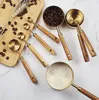 Measuring Tools Stainless Steel Rose Gold Plated Cups Jugs Coffee Scoop Spoon With Wooden Handle Cake Kitchen Baking Tool 230414
