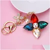 Llaveros Trébol de lujo Llaveros Llaveros Llaveros Rhinestone Flor Borla Moda Metal Llavero Anillo Titular Accesorios para automóviles Mujeres Niñas Ba Dhdjm