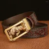 Belts Designer Genuine Leahter Man Cow Leather For Men Buckle Fancy Vintage Auto Lock Male Jeans