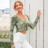 Magliette da donna Casual Estate Maglia a costine da donna Crop Top Manica lunga Scollo a V Tie Dye Stampa Button Down Cardigan T-shirt