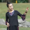Etnik Giysiler 2023 Çiçek Nakış Leydi Günlük V Boyun Gömlek Geleneksel Tang Gömlek Vintage Bluz Hanfu Top Çin Ulusal Şifon