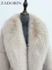 Dames lederen faux ZADORIN luxe designerkleding dames cropped zwarte bontjas lange mouwen pluizige jas winterjassen 231114