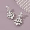 Necklace Earrings Set Fashion Women Pearl Flower Design Cubic Zircon Bridal Bracelet Ring Earring 4PC Women's Wedding Jewelry