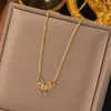 Naszyjne kolczyki Zestaw sztuczne klejnoty Not z zanikania koloru motyla naszyjniki dla kobiet złoty tytan stalowy łańcuch biżuterii