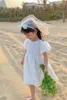 Flicka klänningar sommarklänning barn baby tredimensionell blommor prinsessan vit korta ärm barn kläder 2-6 år