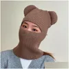 Bérets Hiver Mignon Drôle Tricot Clava Avec Oreilles D'ours Femmes Chaud Fl Visage Er Ski Masque Chapeau Hommes En Plein Air Coupe-Vent Bonnets Drop Del Dhgarden Dh7Xr