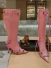 Balencig moderne Balencaiiga Balenicass Designer de luxe Boots Boots Qualité Zip Top Femmes Talon mince Métal Rivet décor Pointy Toe Boots Long Gentine Cuir Chelsea Bo