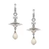 24SSデザイナーViviene Westwood Viviennewestwood Western Empress Dowager Baroque Pearl Drop Earrings Classic 3D Saturn UFOイヤリングバレンタインデーギフト