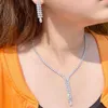 Necklace Earrings Set Pera Incomparable White Cubic Zirconia Long Double Teardrop Pendant And For Bridal Wedding J250