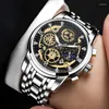 Relojes de pulsera 2023 de moda para hombres, relojes negros de acero inoxidable, reloj de pulsera de cuarzo de lujo, reloj luminoso con calendario, reloj informal de negocios para hombres