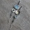 Bengelen oorbellen asymmetrisch lang voor vrouwen tribale hemel blauwe steen crosscircle metaal vintage