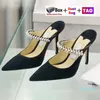 London Sandals Designer High Heel Luxury Women Shoes com slides de cinta de cristal