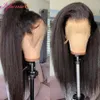 Synthetic s Transparent Kinky Straight Lace Front Pre Plucked Yaki Brazilian 13x6 Clre Human Hair For Woman Natural Hairline 231114