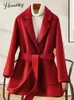 Wełniane mieszanki damskiej elegancka solidna kurtka dla kobiet jesień zima 2023 Koreańska moda duża koronka z długim rękawem Up swobodne płaszcze Y2K 231114