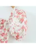 Casual jurken vrouwen lente zomer vintage mode mode puff mouw bloemenprint slanke vierkante kraag zijkant lang midi jurk 230414