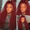 Burgundy Curly Lace Frontal Wig 180% Density 13X4 Front Deep Wave Colored 99J Human Hair HD Transparent