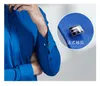 Men's Dress Shirts Men's French Cuff Shirt Covered Button Long Sleeve Men Business Formal Royal Blue Wedding Party Cufflinks Tuxedo