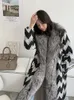 Women's Fur Faux OFTBUY Real Coat Winter Jacket Women Wool Blends Plaid Silver Collar Tweed XLong Slim Belt Warm 231115