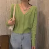 Malhas femininas Cardigans verdes Cardigans de manga comprida Camisola de malha de malha Mulheres coletes coreanas Jumpers fêmeas Cardigan Jacket com botões Tops