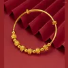 Bangle Women's Hand Armband Yellow Gold Plated Flower Beads Cuff Bangles Pulsera Femme Wedding Jewelry Accessories Party Gifts