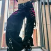 Jeans pour femmes Gothique Femmes Punk Cargo Pantalon Large Jambe Droite Grunge Hippie Baggy Pantalon Y2k Académique Vêtements Sombres Streetwear 231114
